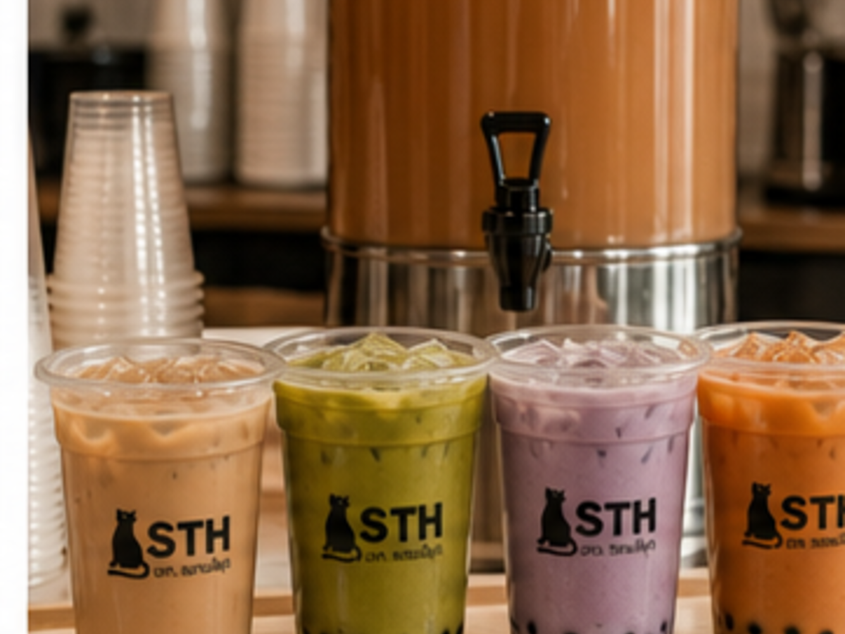 Bubble tea counter with fresh drinks
