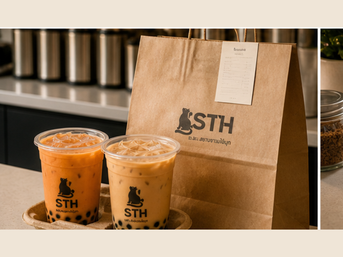 Bubble tea pickup order with drinks and bag
