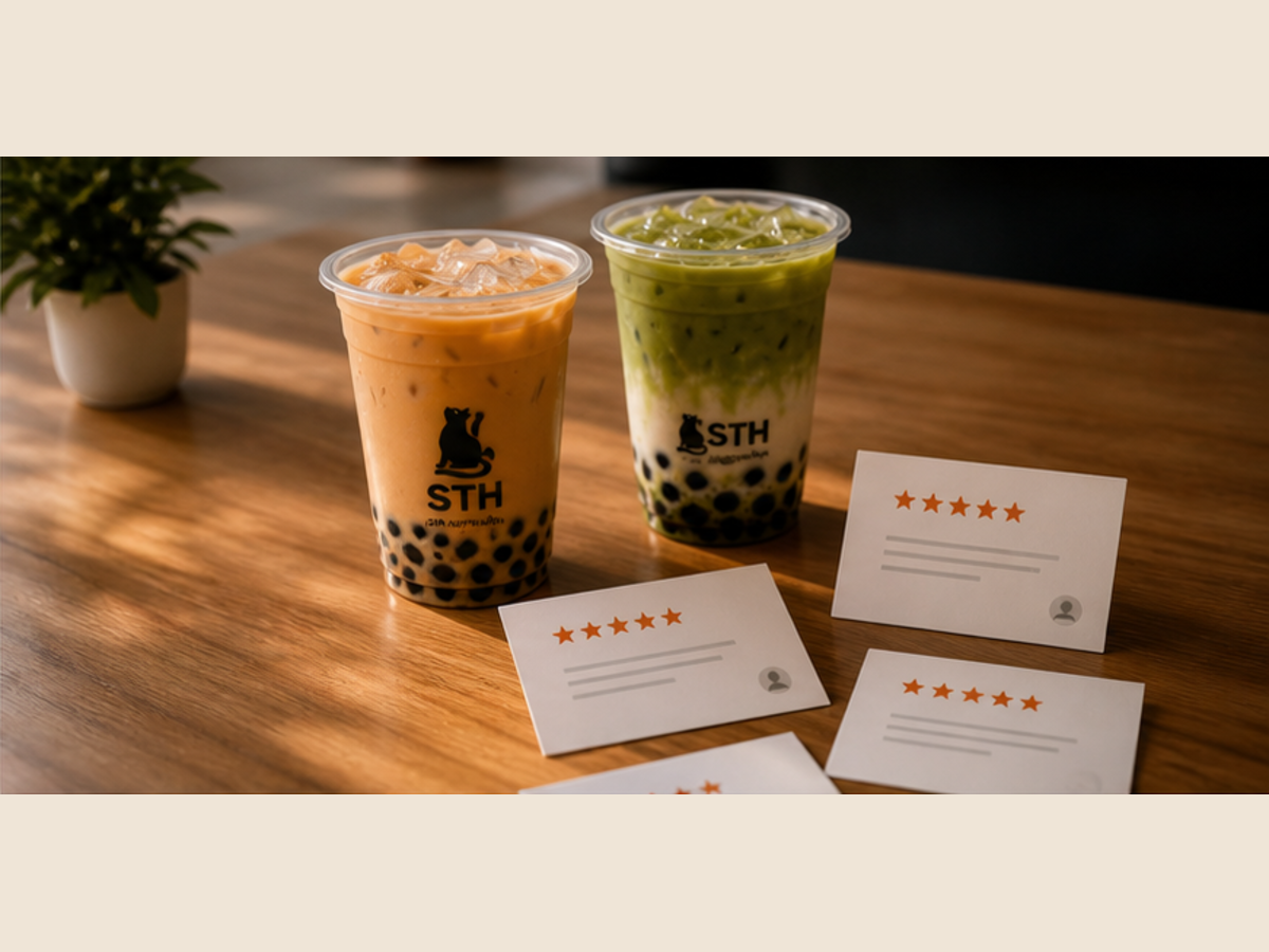 Bubble tea drinks with review cards
